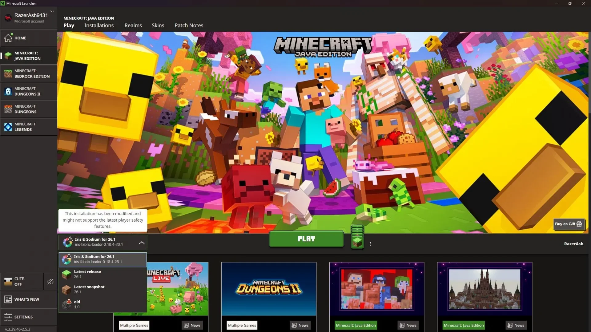 带有 Iris 和 Sodium 的 Minecraft 26.3 模组版本(图片来源:Mojang Studios 与 Sportskeeda)