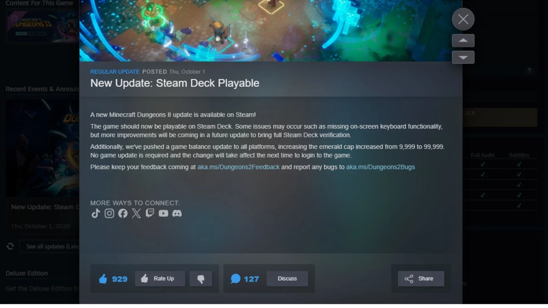 近期更新为 Steam Deck 带来官方支持(图片来源:Mojang Studios)