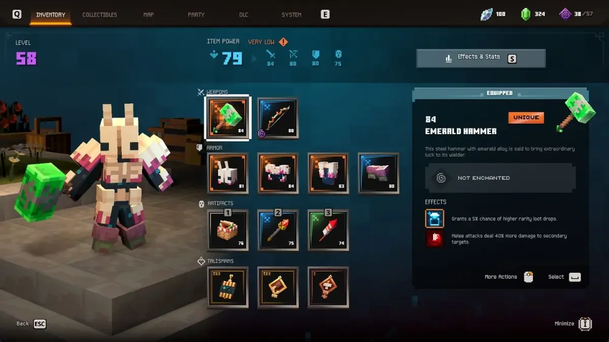 《Minecraft Dungeons 2》中的绿宝石锤