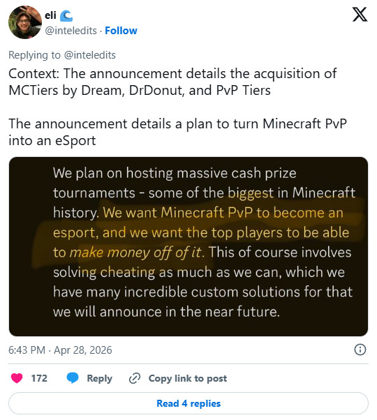 Dream 与 DrDonut 强强联手：收购 McTiers，打造全新 MCPVP 竞技平台
