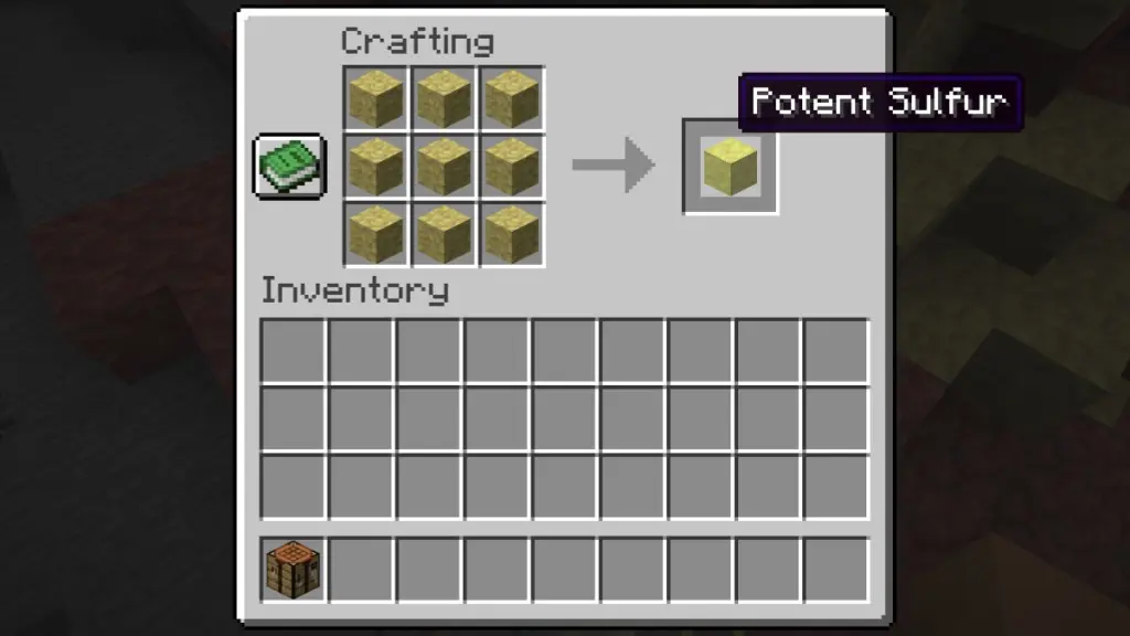 Minecraft Potent Sulfur Block Crafting Recipe 6a203944c1f8d360341380 0