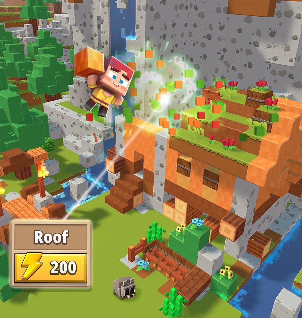 Minecraft Blast 中的建造玩法:消耗体力为房屋加盖屋顶