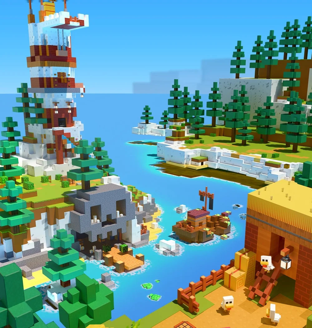 Minecraft Blast 中的岛屿、灯塔与海盗船场景