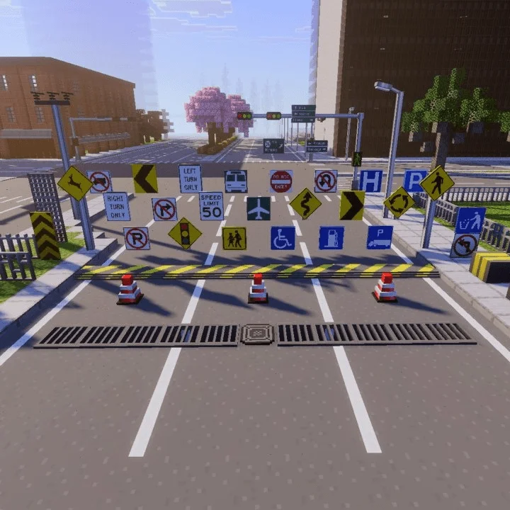 道路方块与街道标志展示