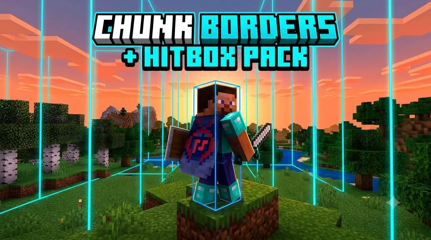 区块边界 + 碰撞箱（青色） Chunk Border + Hitbox (Cyan)