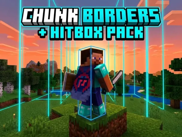 区块边界 + 碰撞箱（青色） Chunk Border + Hitbox (Cyan)